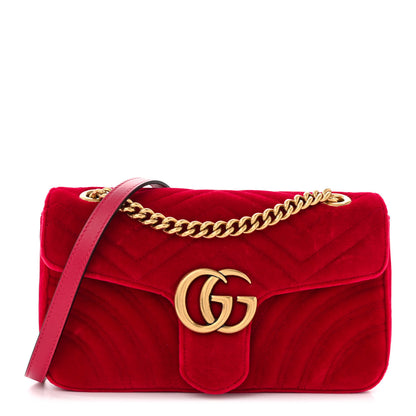 Gucci Velvet Matelasse Small GG Marmont Shoulder Bag Hibiscus Red 1 of 12
