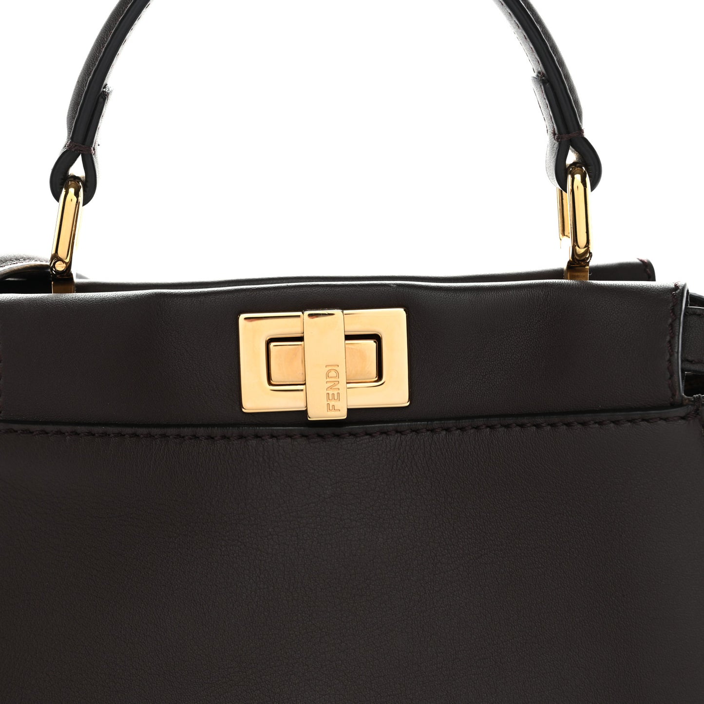 Vitello Seta Suede FF Mini Peekaboo Iconic Satchel Chocolate Sigaro Marrone