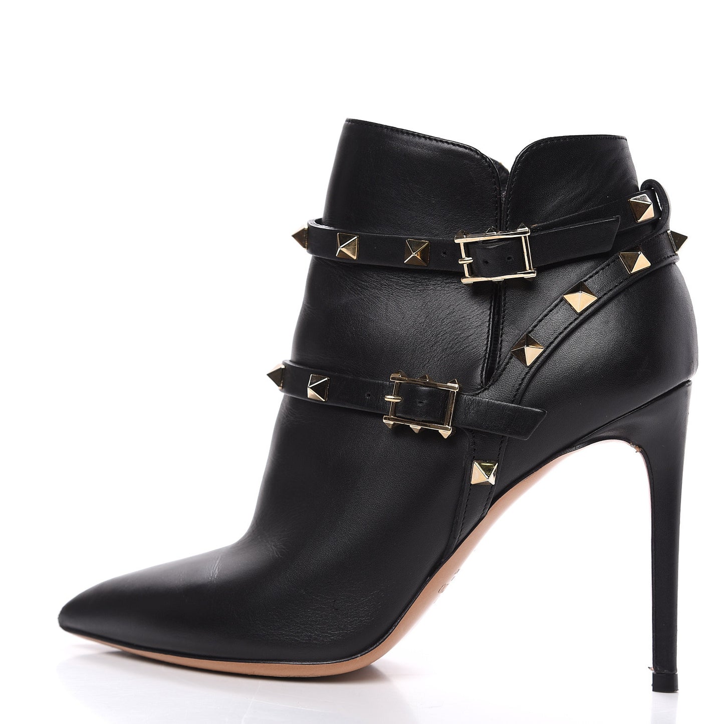 Calfskin Rockstud Double Buckle 100mm Ankle Boots 36 Black