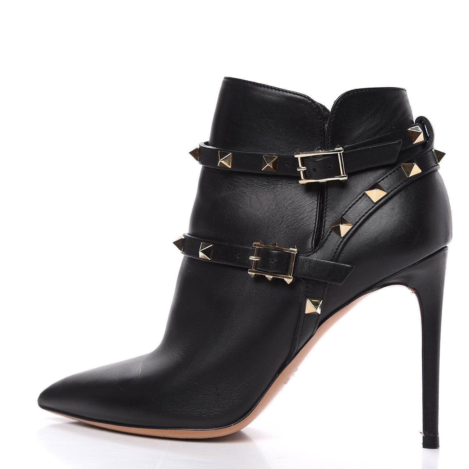 Valentino Garavani Calfskin Rockstud Double Buckle 100mm Ankle Boots 36 Black 1 of 15