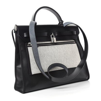 Hermes Toile H Berline Vache Hunter Herbag Zip PM 31 Black Ecru 3 of 10