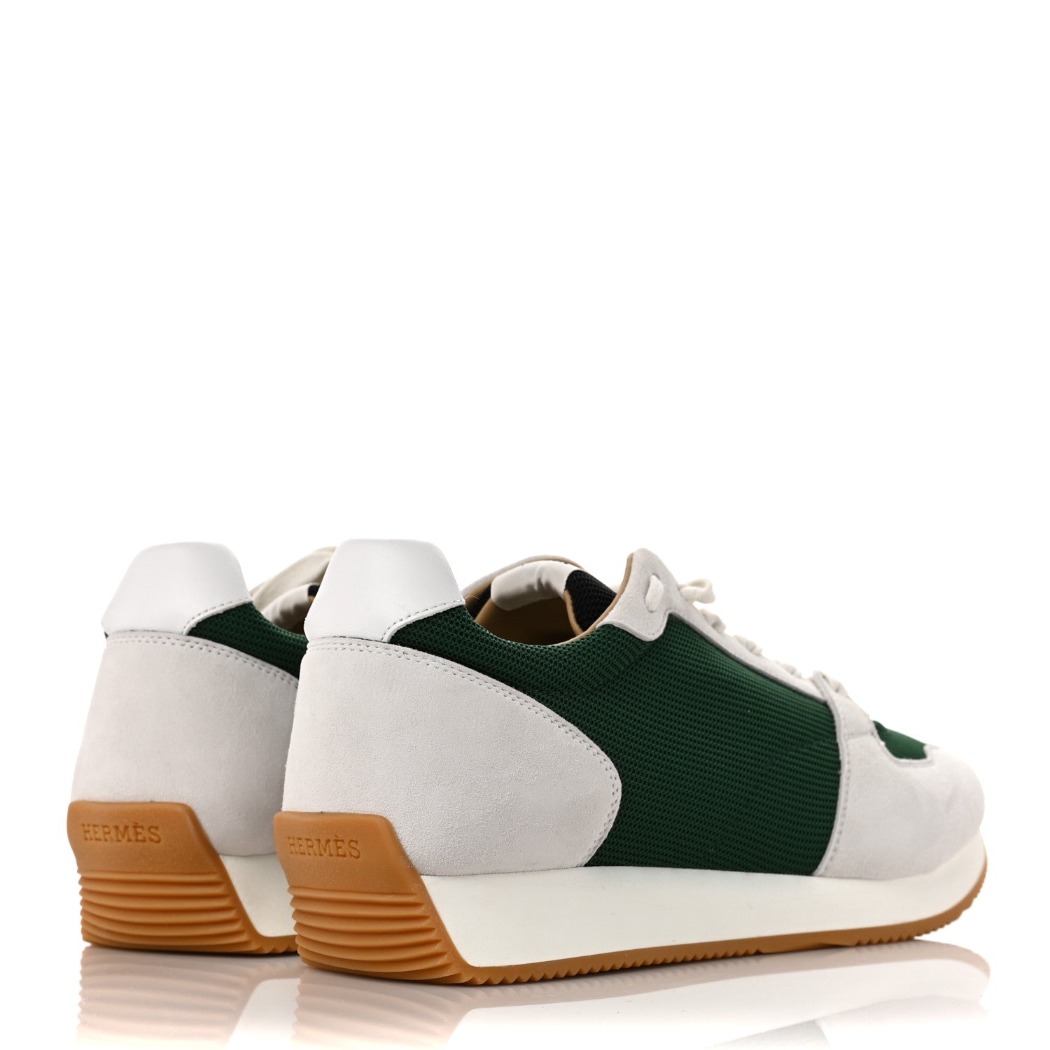 Hermes Suede Goatskin Technical Mesh Escape Sneakers 39 Vert Sapin White Black 4 of 9
