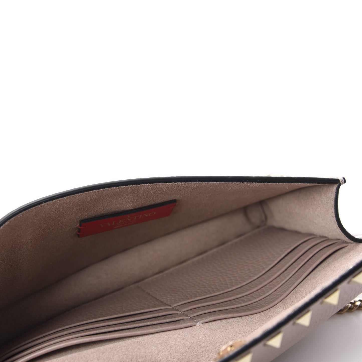 Pebbled Calfskin Rockstud Flap Wallet On Chain Poudre