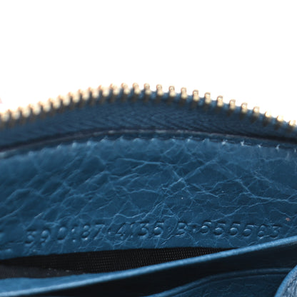 Balenciaga Chevre Gold Metallic Edge Hardware Zip Around Wallet Blue 6 of 7