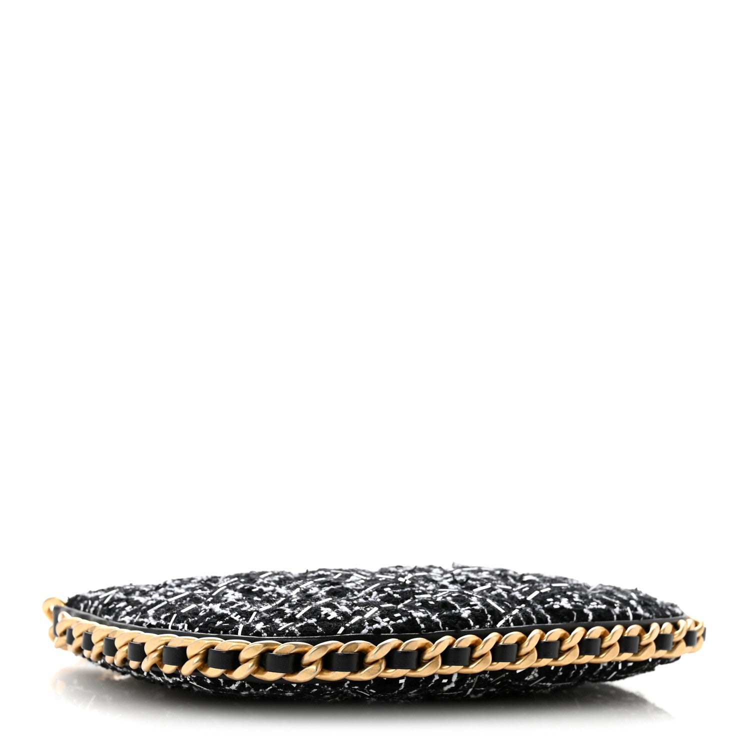 Chanel Tweed Sequin Quilted Trendy Chain Around Hobo Black White 4 of 11