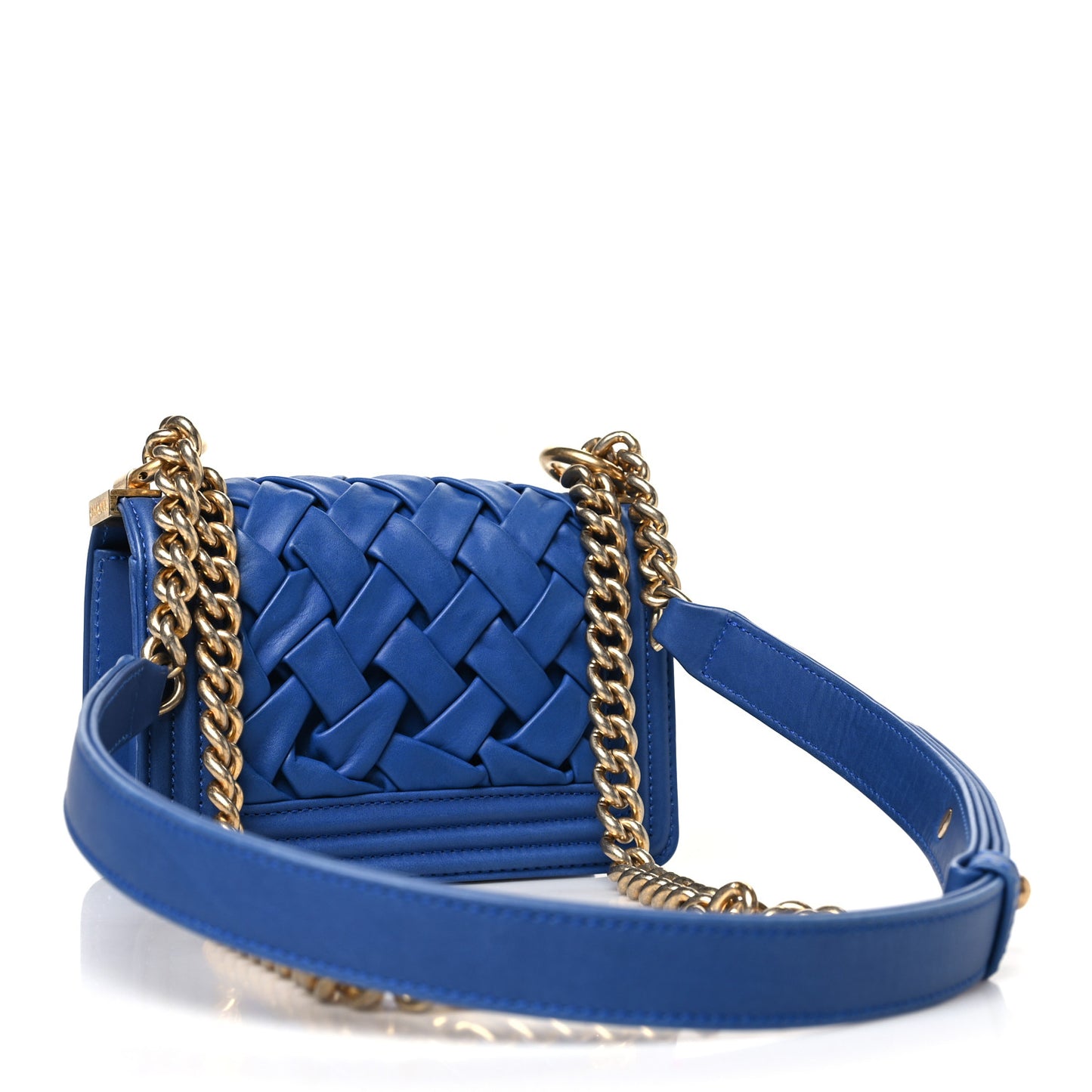 Lambskin Woven Mini Chateau Boy Flap Blue