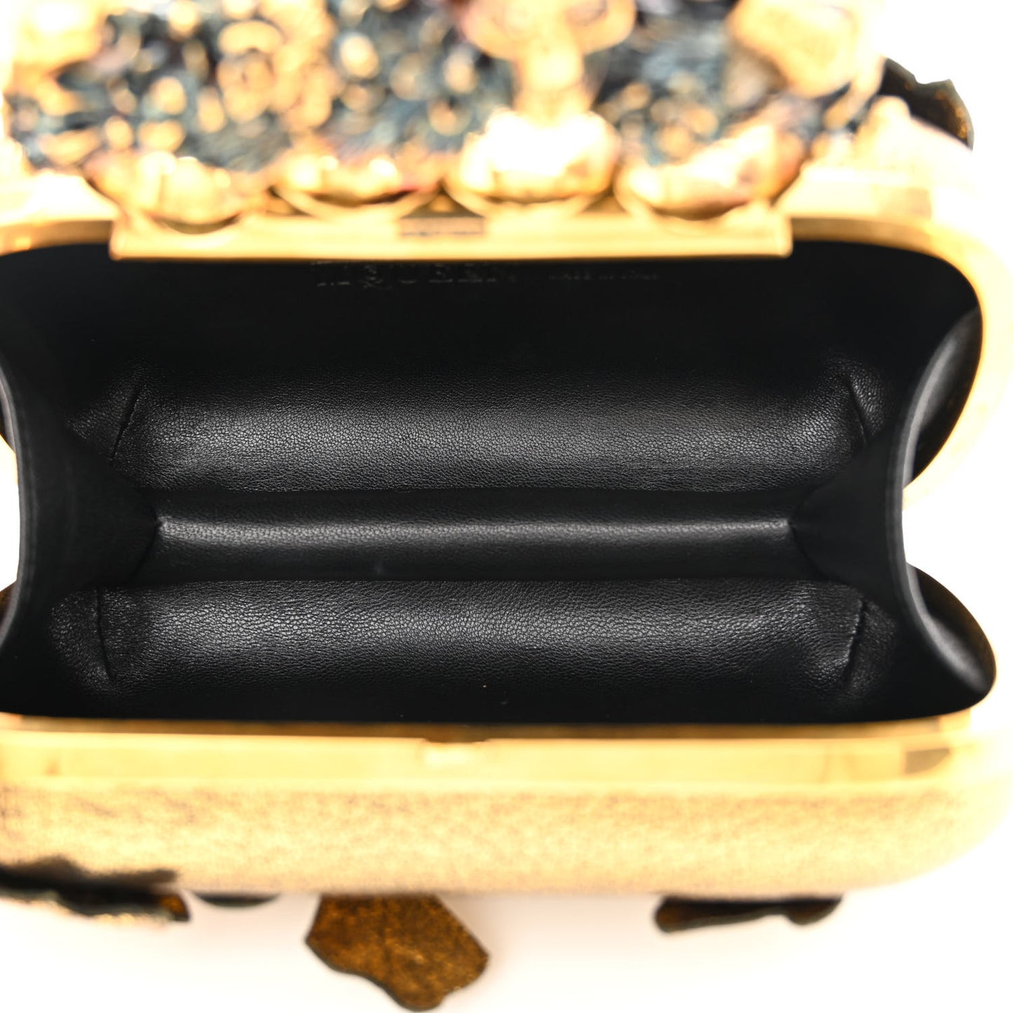 Embellished Flower Knuckle Box Clutch Gold