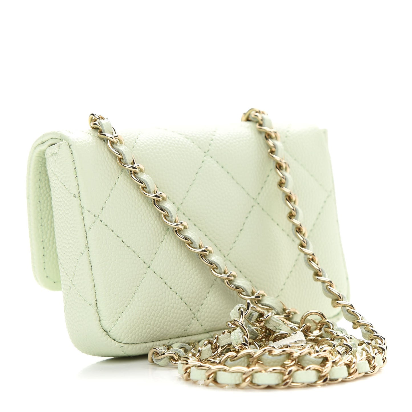 Caviar Quilted Mini Chain Belt Bag Light Green