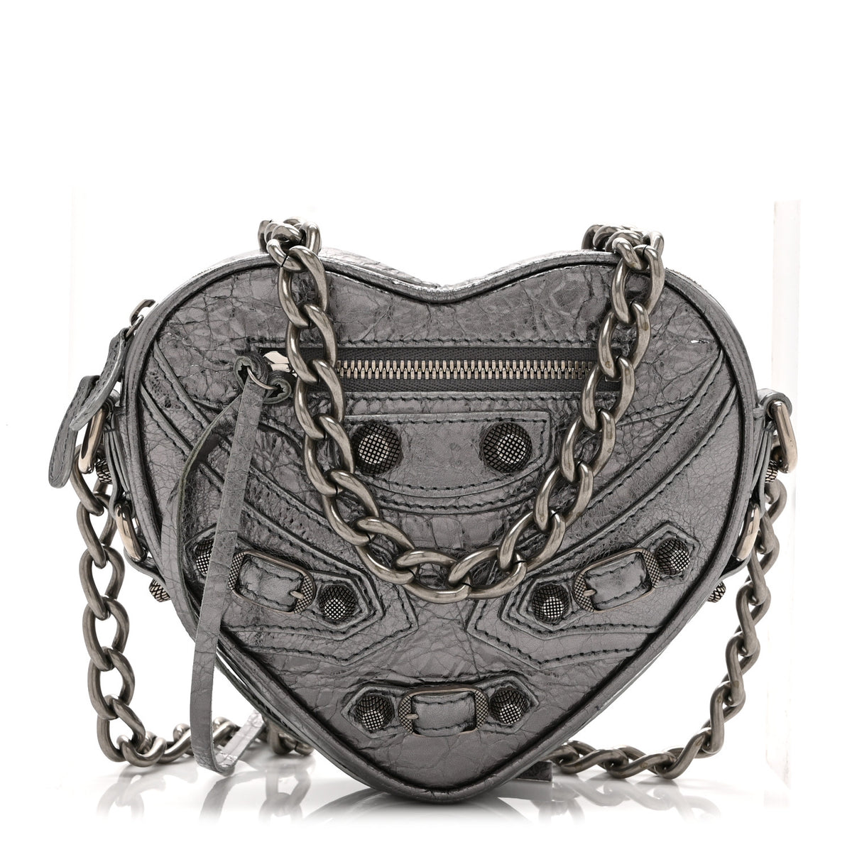 Metallic Agneau Arena Mini Le Cagole Heart Bag Silver