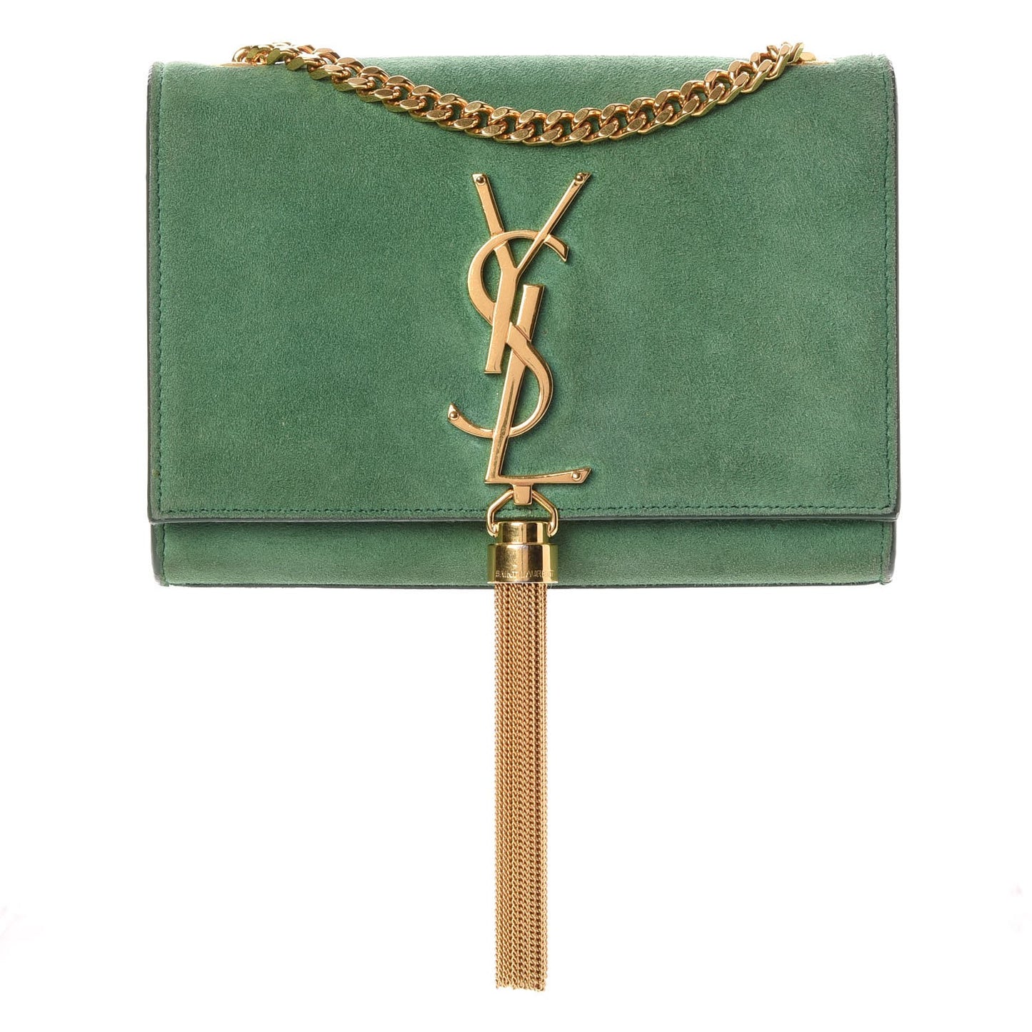 Suede Small Classic Monogram Kate Tassel Satchel Green