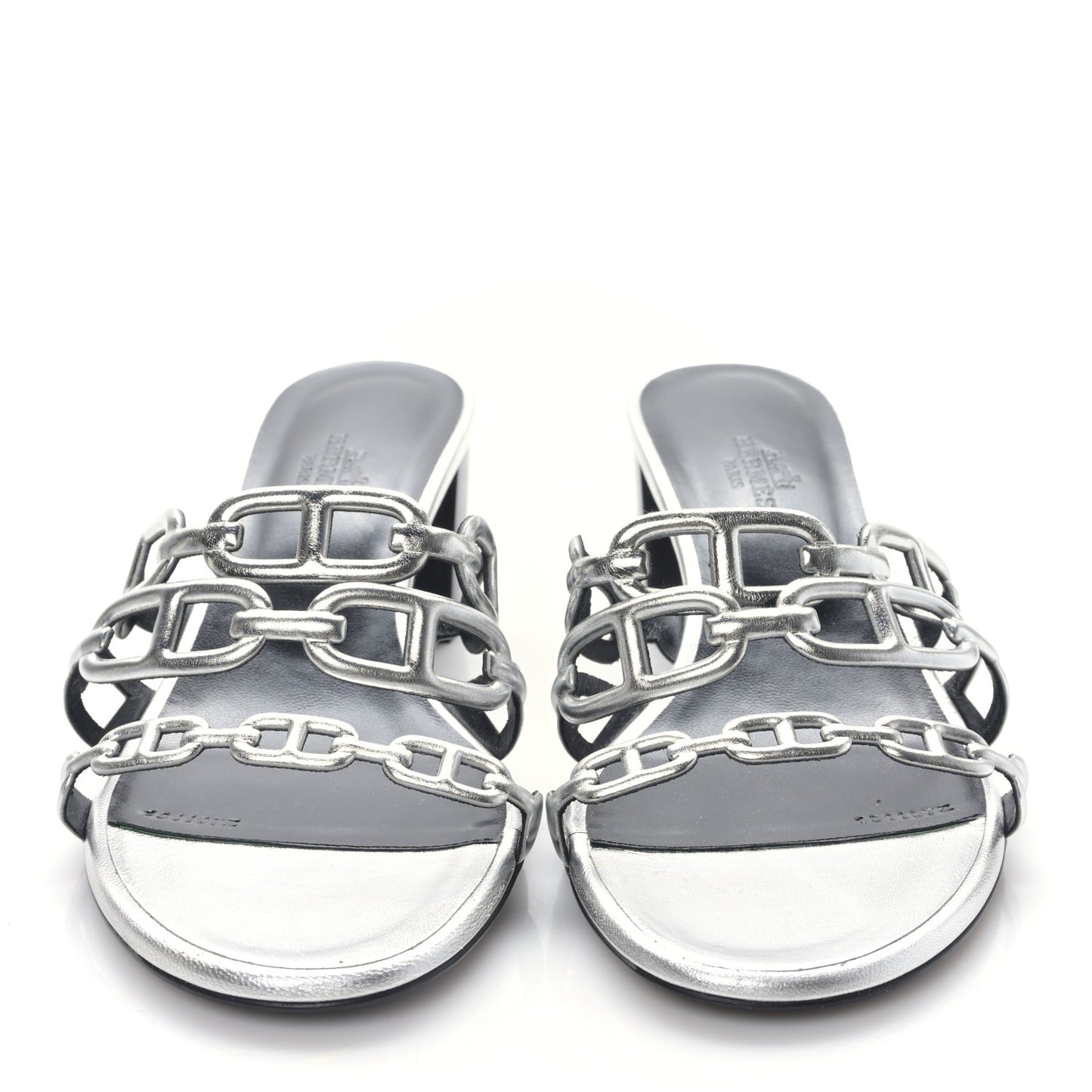 Metallic Calfskin Tandem Sandals 38 Gris Argente
