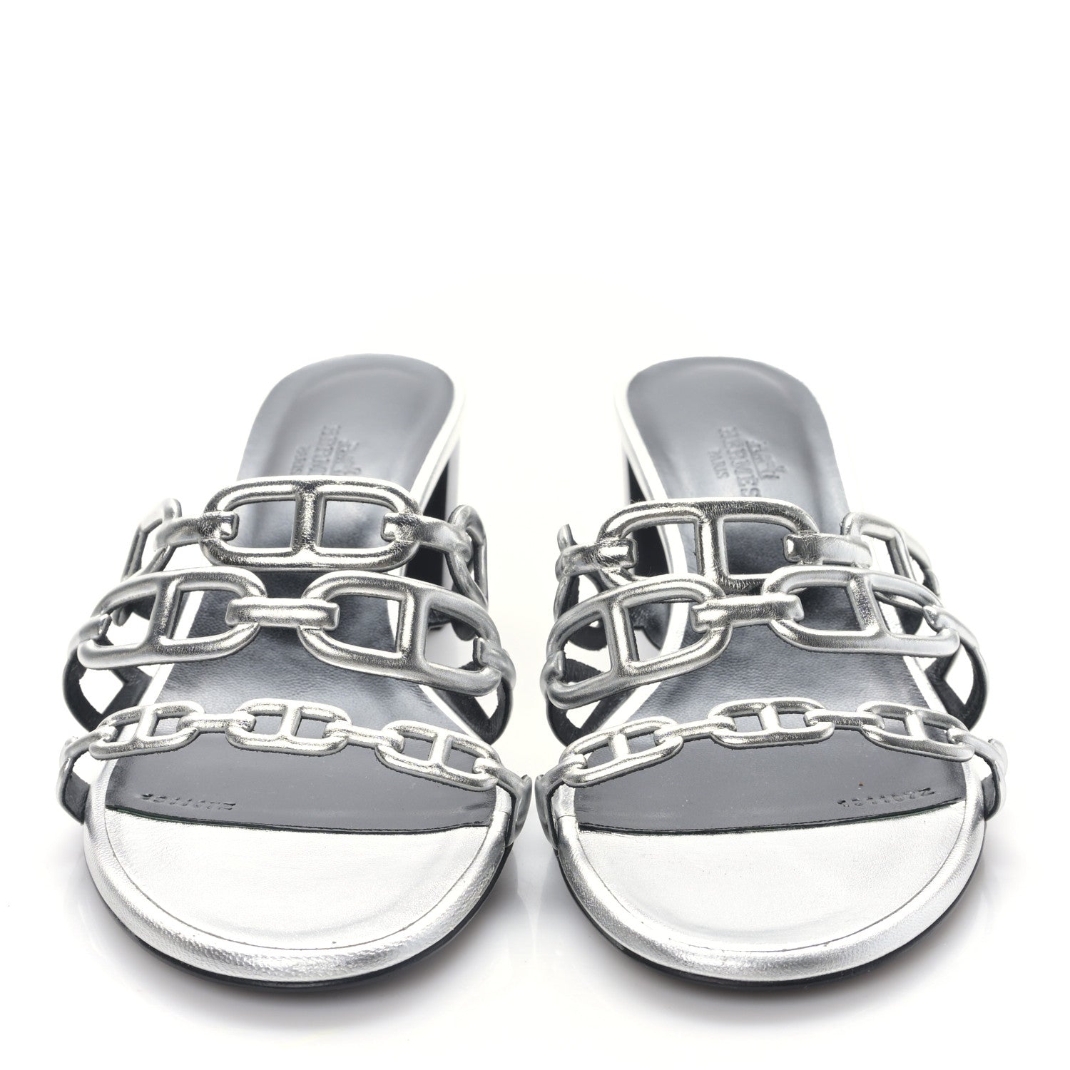 Hermes Metallic Calfskin Tandem Sandals 38 Gris Argente 2 of 7