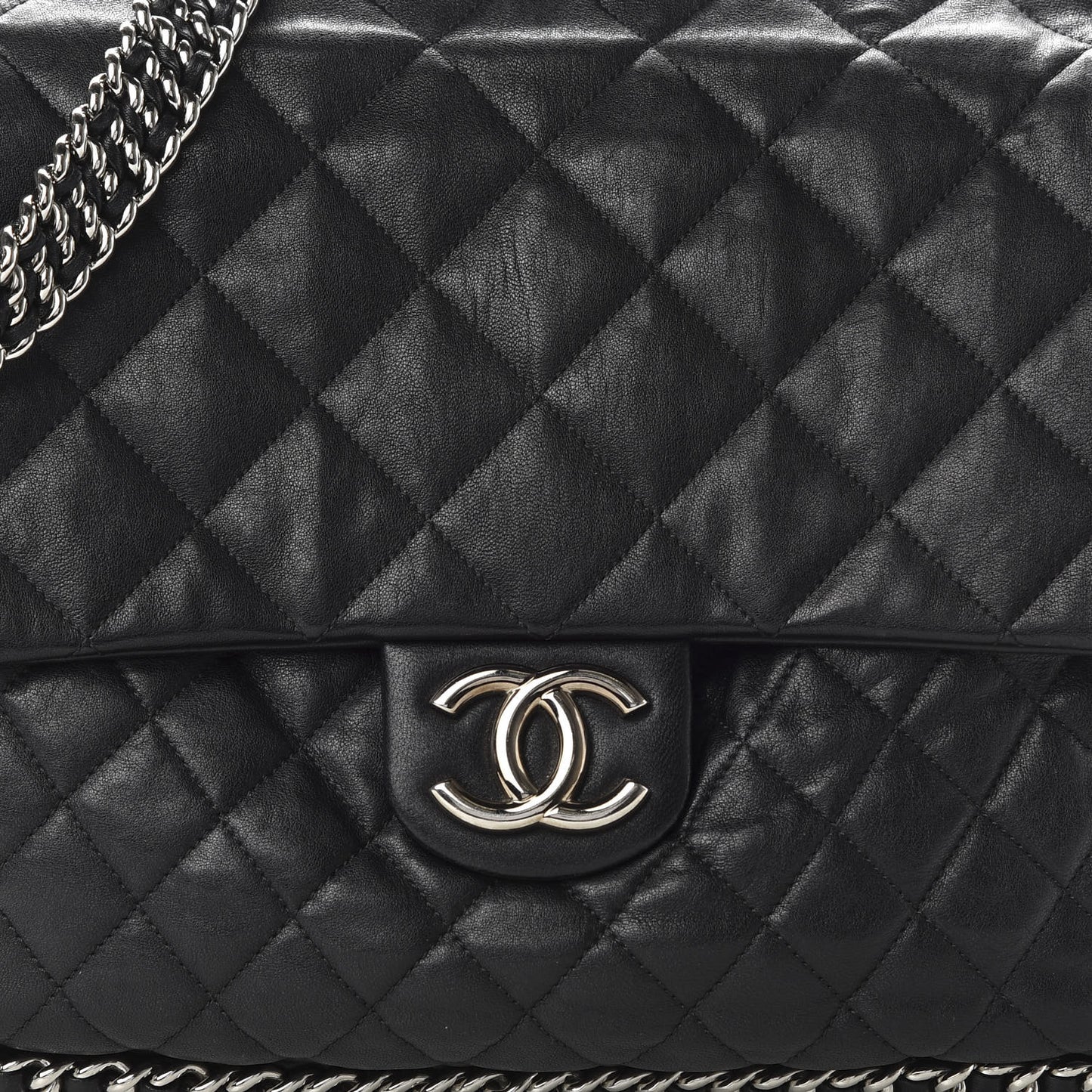 Washed Lambskin Quilted Maxi Chain Around Flap Black