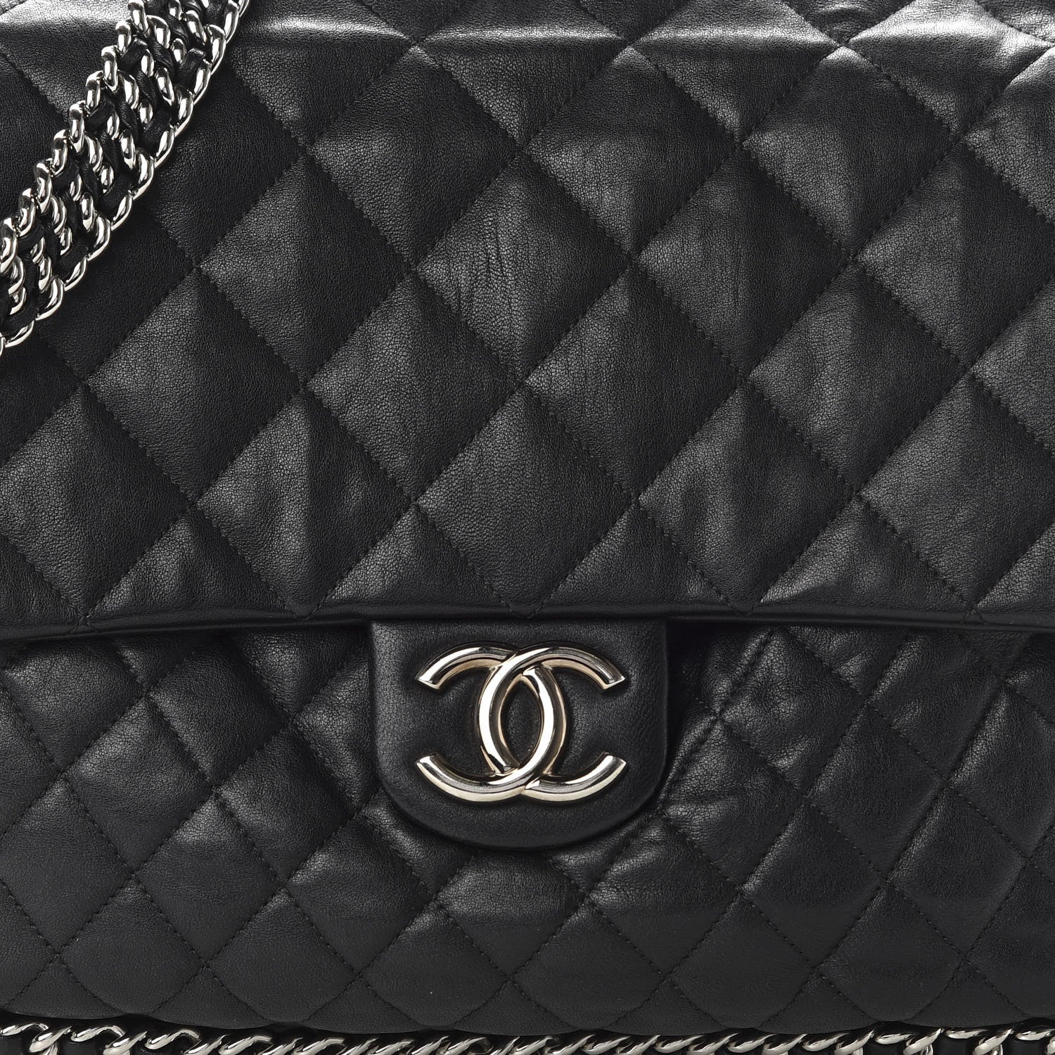 Chanel Washed Lambskin Quilted Maxi Chain Around Flap Black 10 of 10