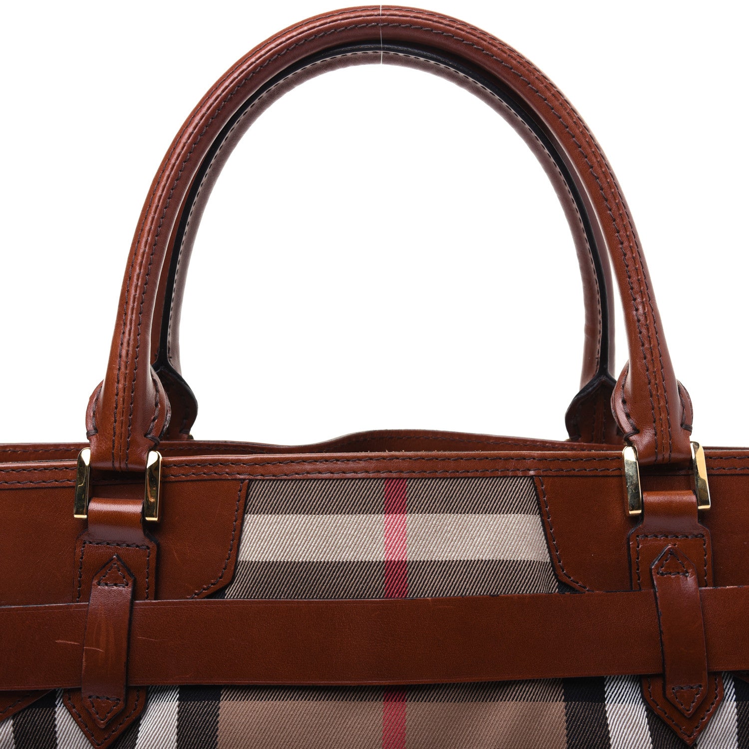 Burberry House Check Bridle Calfskin Medium Lynher Tote Dark Tan 29 of 30