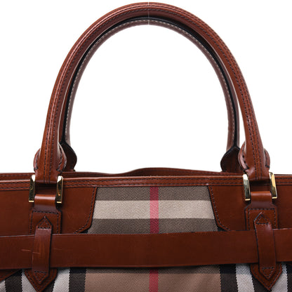 Burberry House Check Bridle Calfskin Medium Lynher Tote Dark Tan 29 of 30