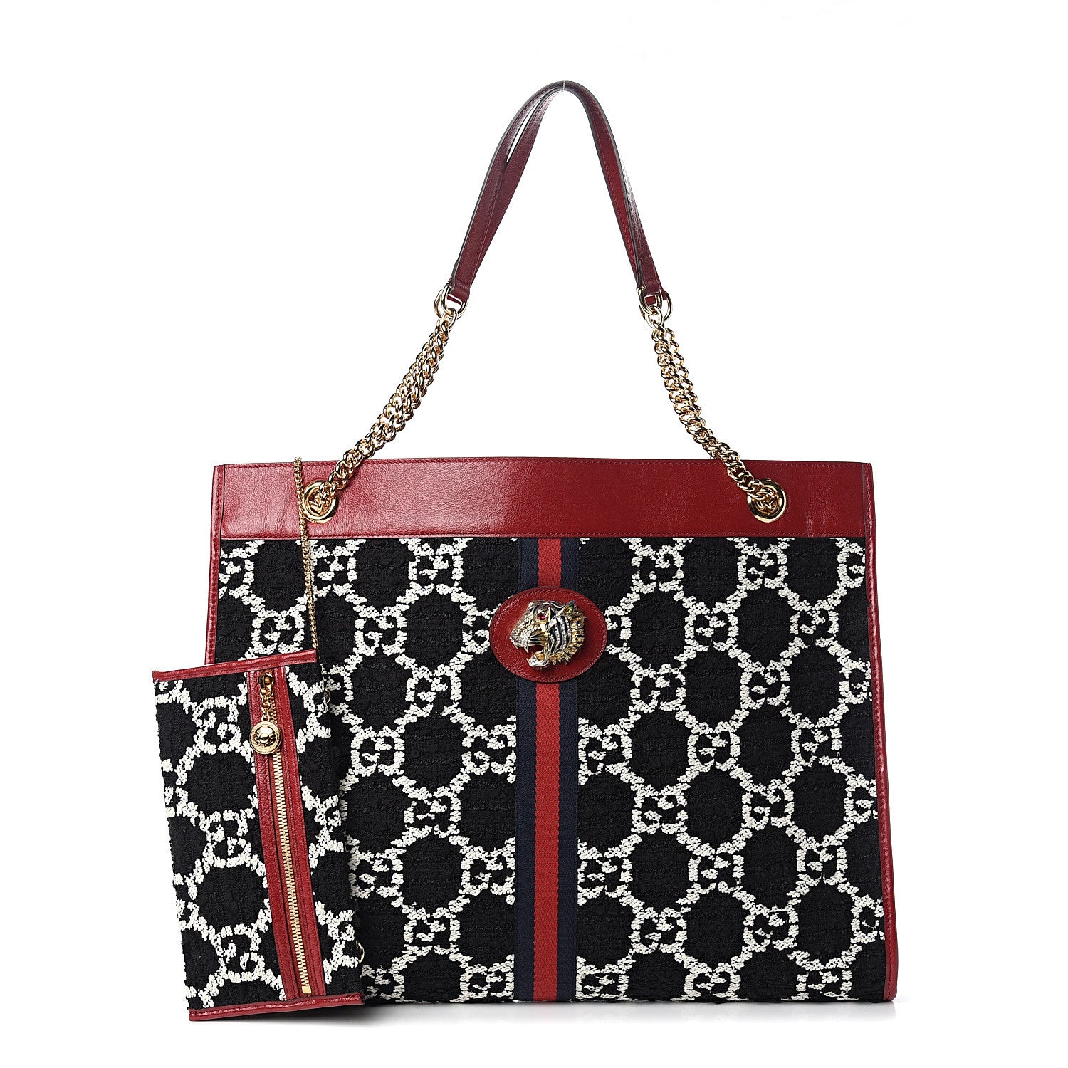 Gucci Tweed GG Monogram Large Rajah Chain Tote Romantic Cherry Black White 1 of 10