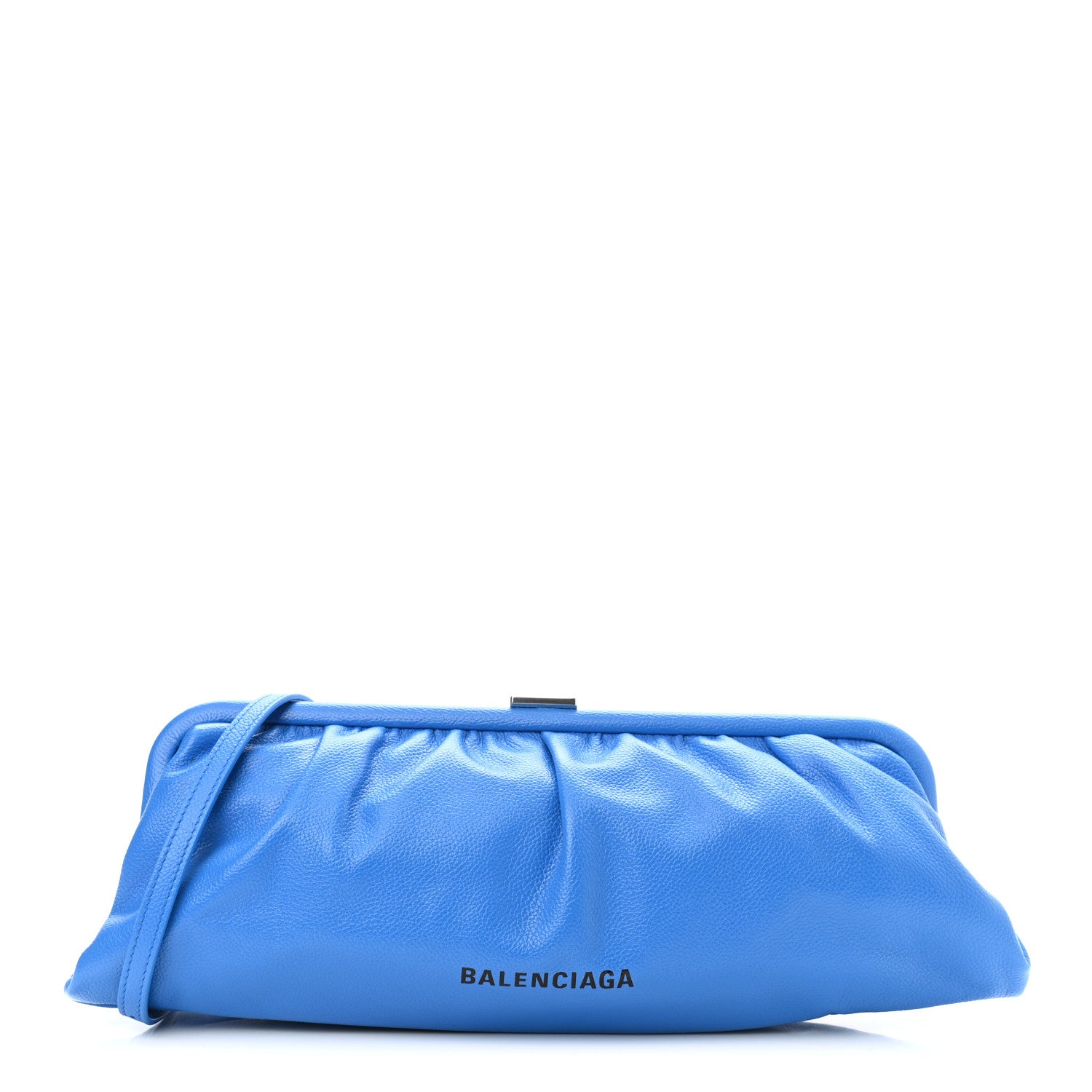 Balenciaga Grained Calfskin Logo XL Cloud Clutch Screen Blue Black 1 of 10