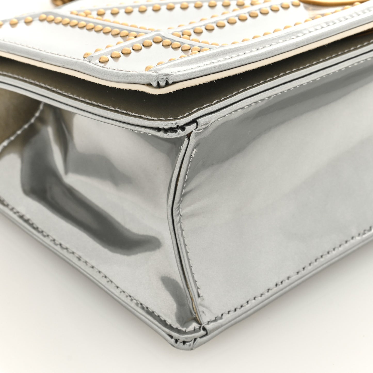 Metallic Patent Studded Small Diorama Flap Bag Silver