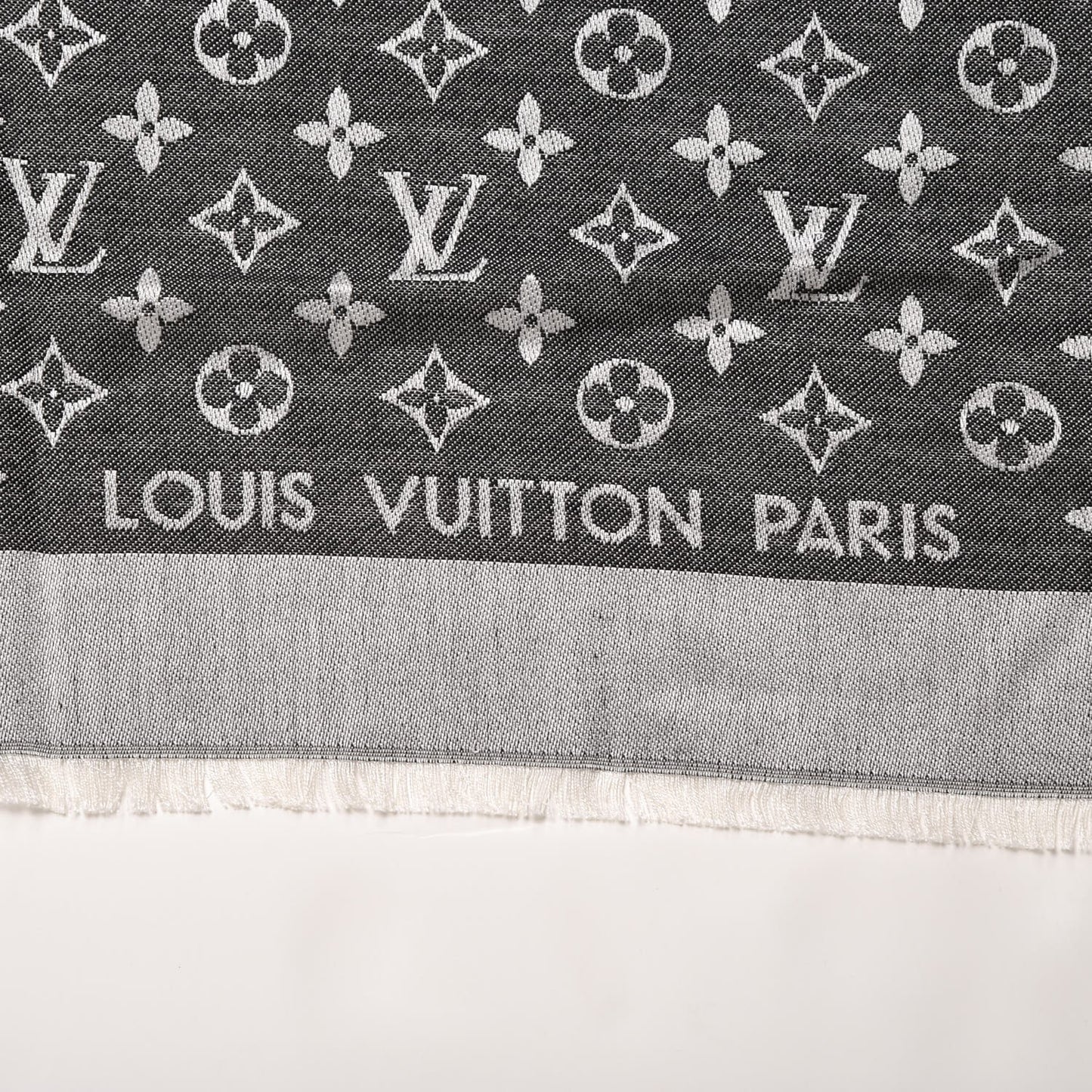 Wool Silk Monogram Denim Shawl Black