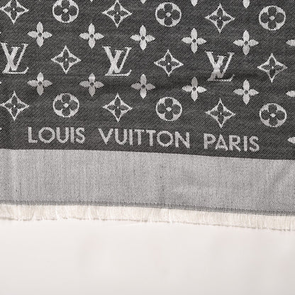 Louis Vuitton Wool Silk Monogram Denim Shawl Black 3 of 4