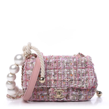 Chanel Tweed Mini Pearl Handle Flap Pink Beige Orange Ecru 1 of 10