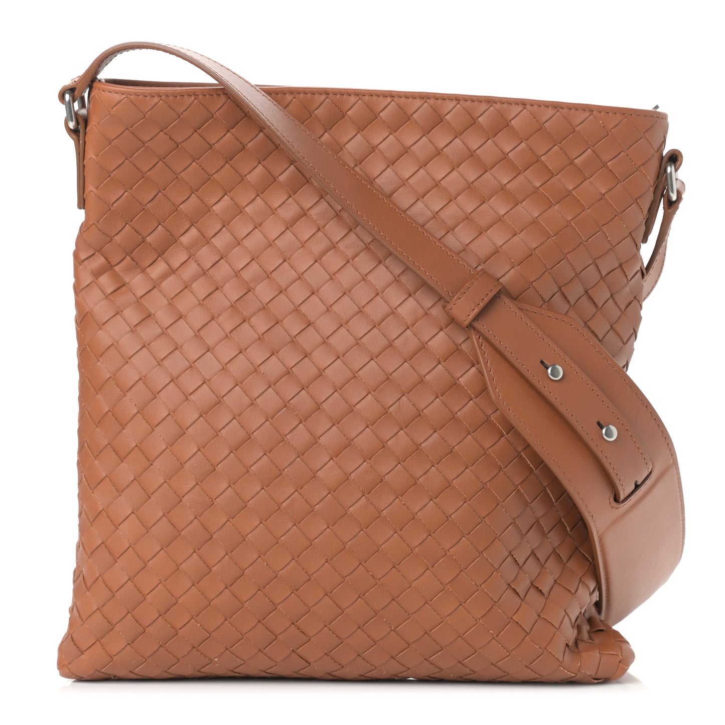 Nappa Intrecciato Flat Messenger Bag Camel