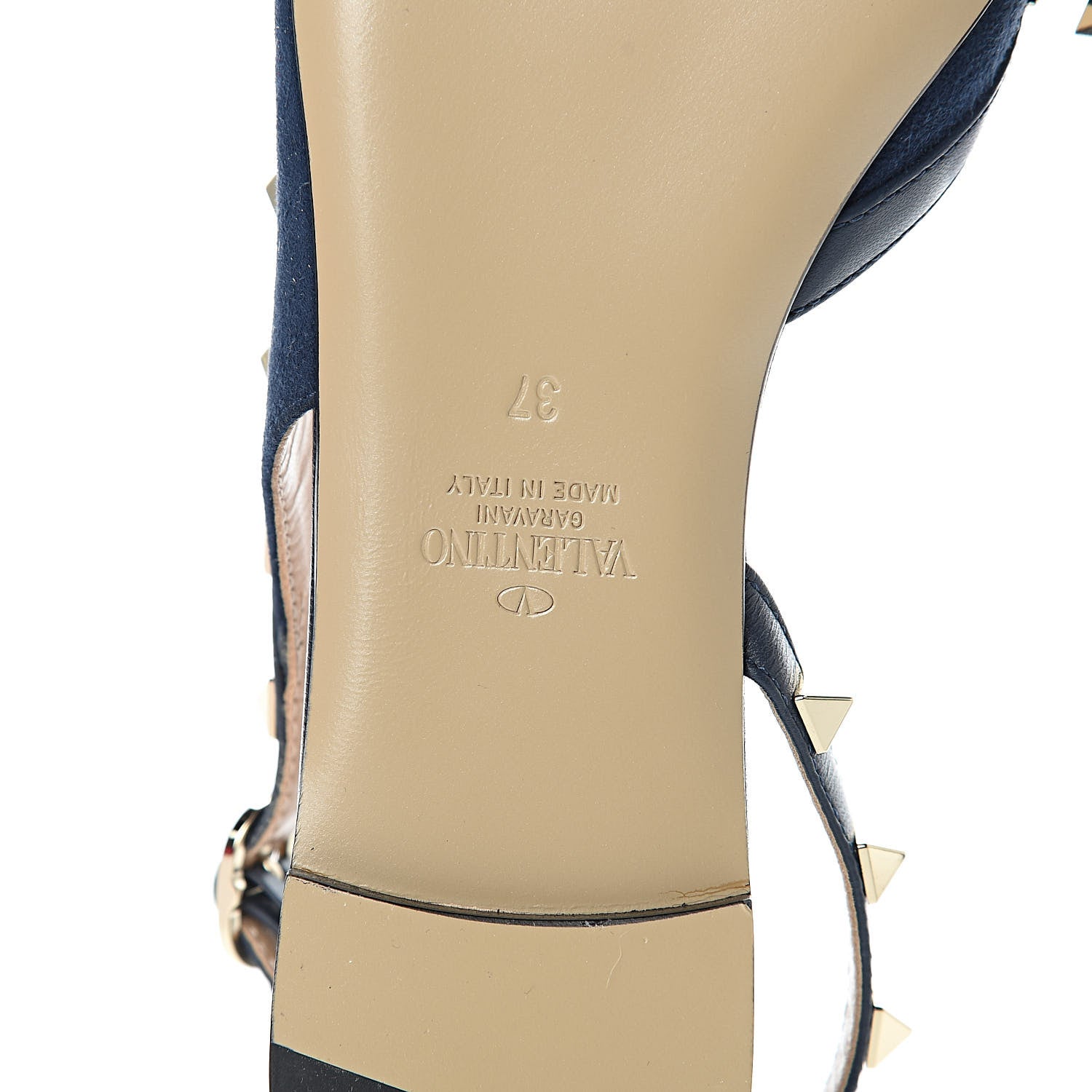 Valentino Garavani Suede Nappa Rockstud Slingback Flats 37 Marine 5 of 8