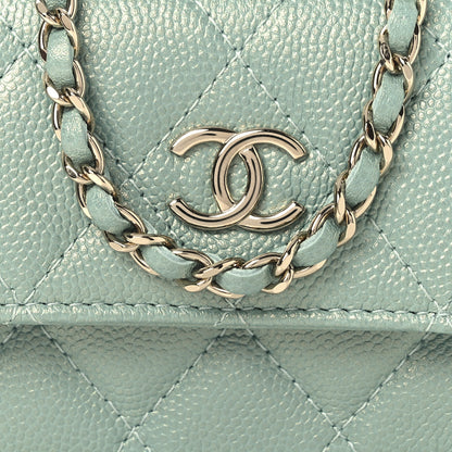 Chanel Iridescent Caviar Quilted Pearl On Top Coin Purse With Chain Light Green 9 of 12