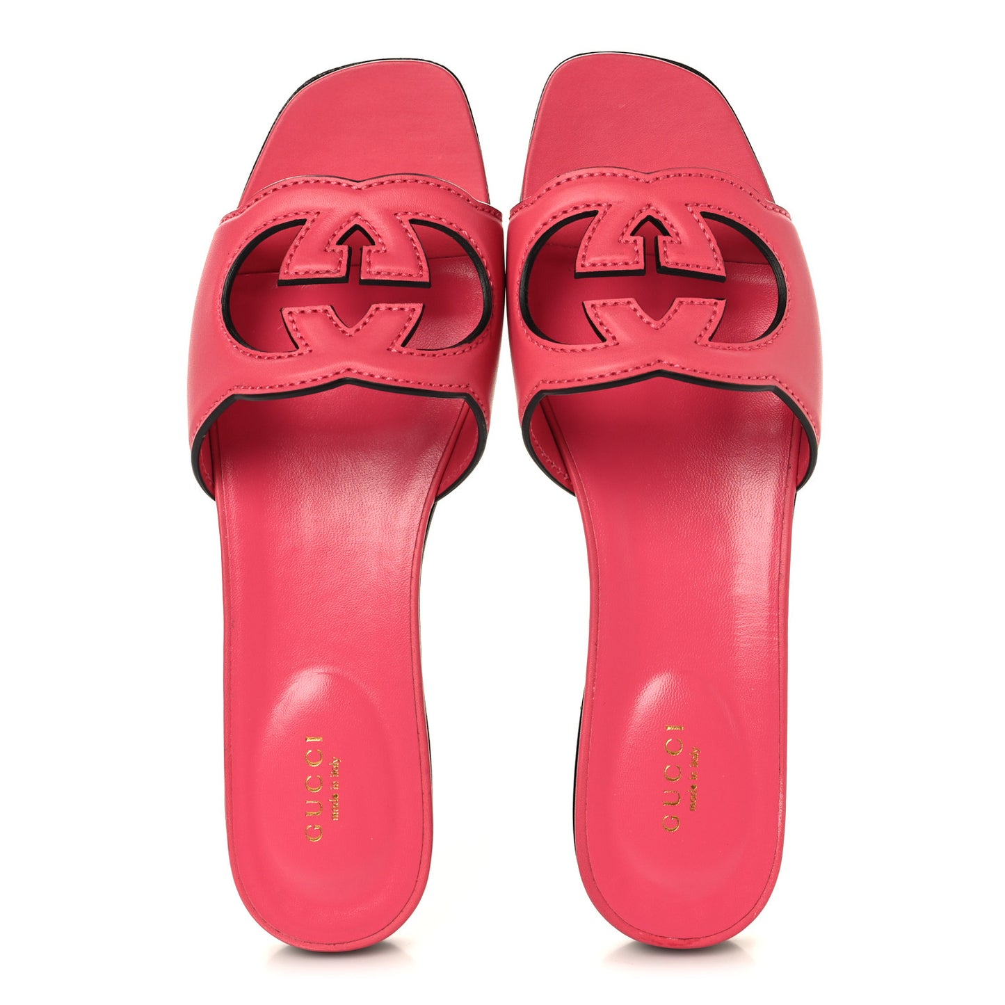 Cosmos Softy Calfskin Interlocking G Cut Out Slide Sandals 39.5 Rhodamine Pink