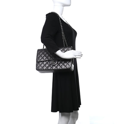 Chanel Metallic Lambskin Quilted Jumbo Single Flap Dark Grey 2 of 12