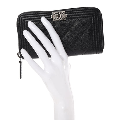 Chanel Caviar Quilted Small Boy Zip Around Wallet Black 2 of 9