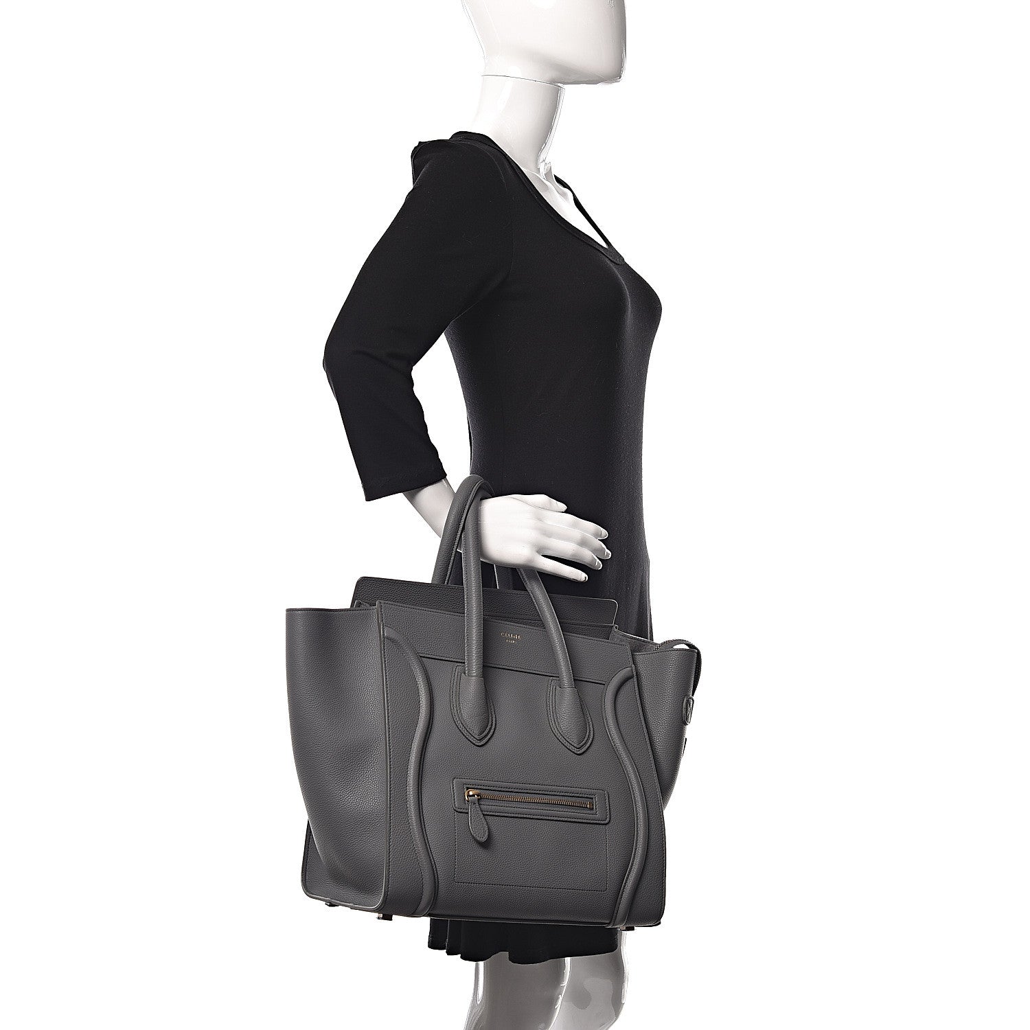 Celine Drummed Calfskin Mini Luggage Kohl 2 of 9