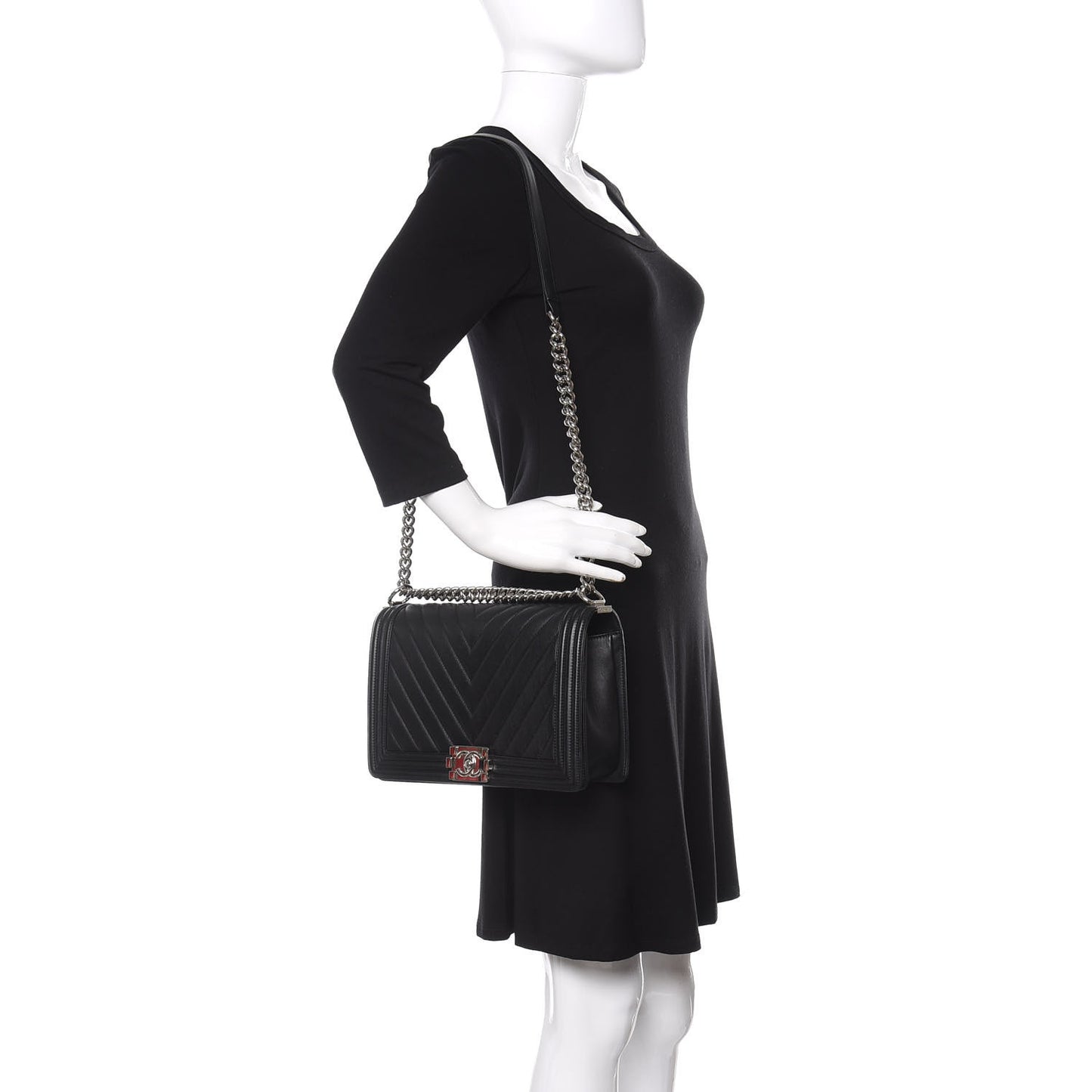 Calfskin Chevron Quilted New Medium Boy Flap Black