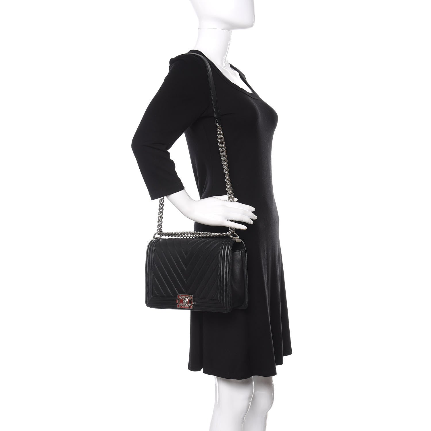 Chanel Calfskin Chevron Quilted New Medium Boy Flap Black 3 of 11