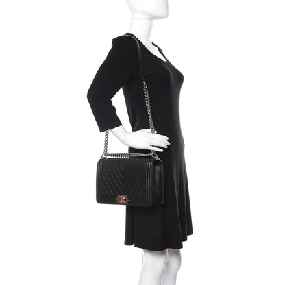 Chanel Calfskin Chevron Quilted New Medium Boy Flap Black 3 of 11