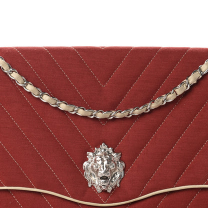 Chanel Jersey Chevron Leo Lion Jumbo Flap Red 13 of 13