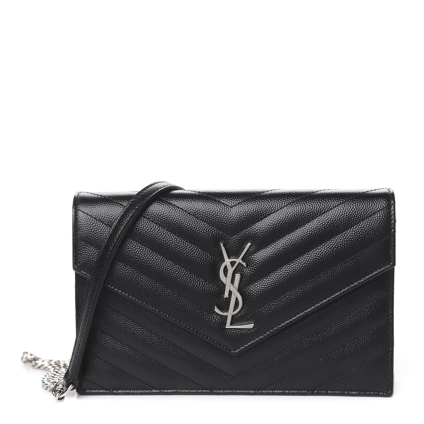 Grain De Poudre Matelasse Chevron Monogram Envelope Chain Wallet Black