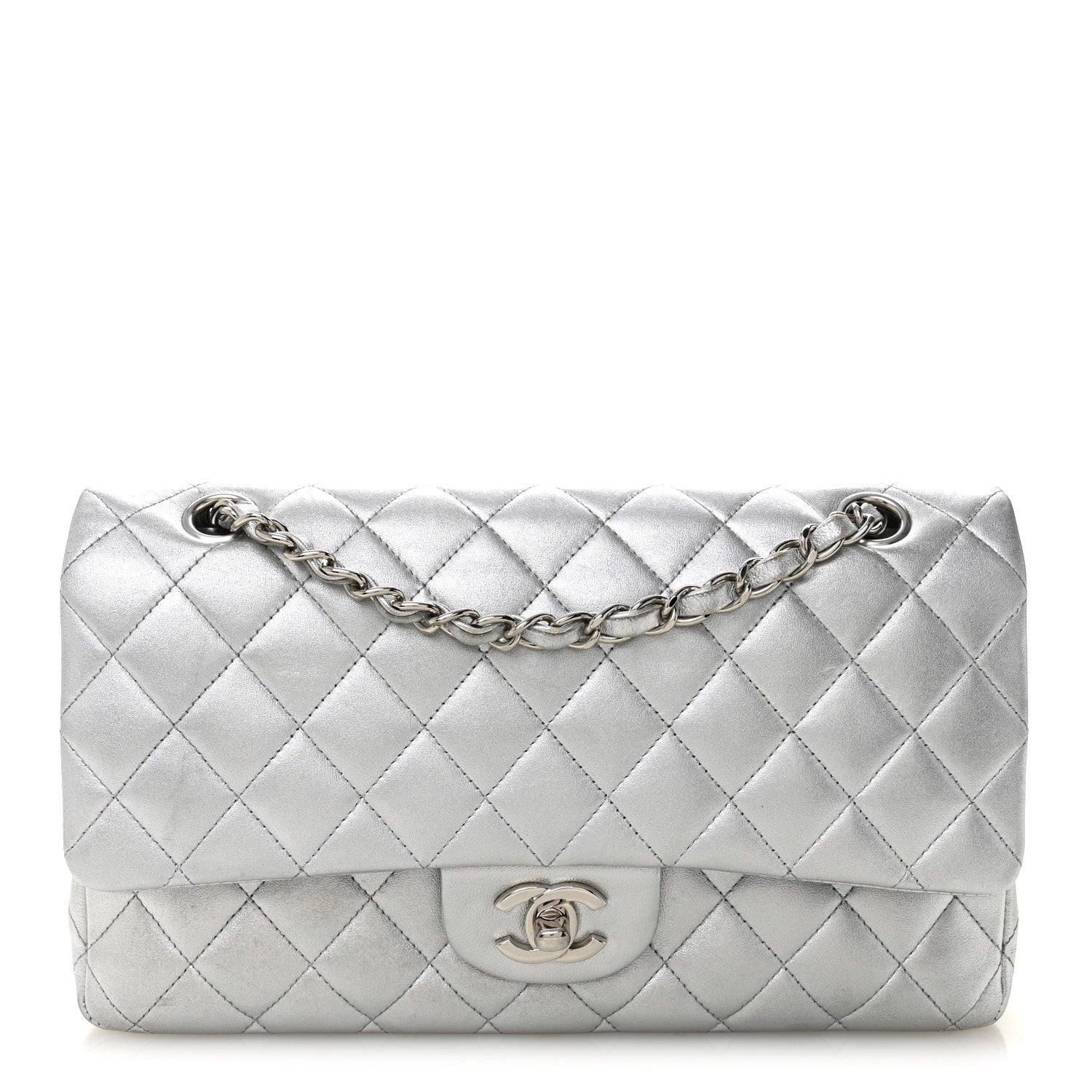 Chanel Metallic Lambskin Quilted Medium Double Flap Silver 1 of 11