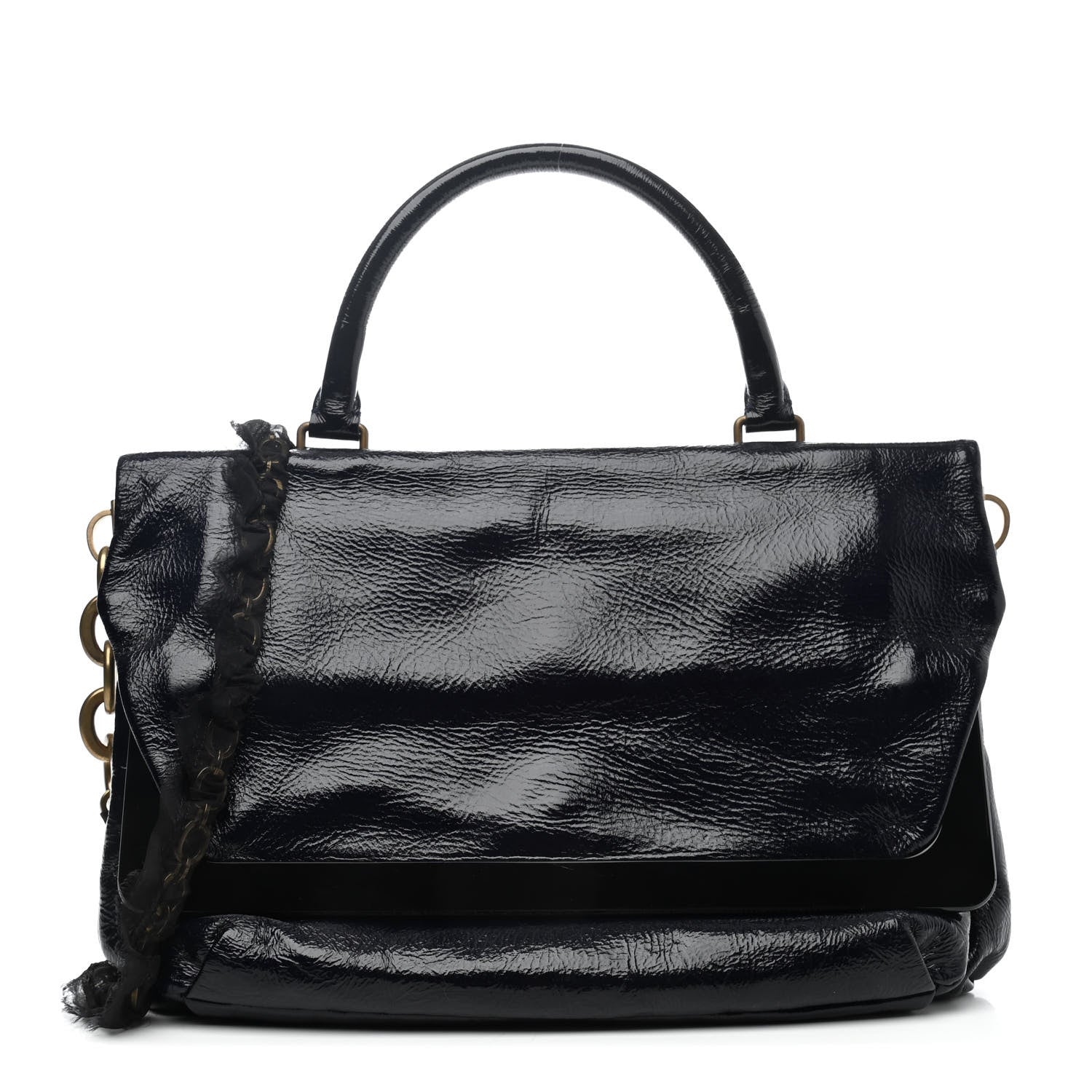 Lanvin Varnish Goatskin Flap Shoulder Bag MM Bleu Marine 1 of 4