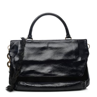 Lanvin Varnish Goatskin Flap Shoulder Bag MM Bleu Marine 1 of 4