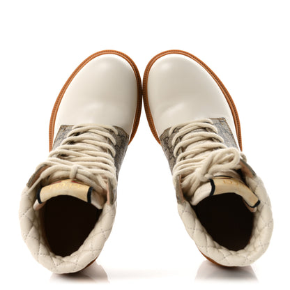 Gucci Calfskin GG Supreme Monogram Nappa Quilted Lace Up Ankle Boots 36.5 Mystic White Beige 2 of 9