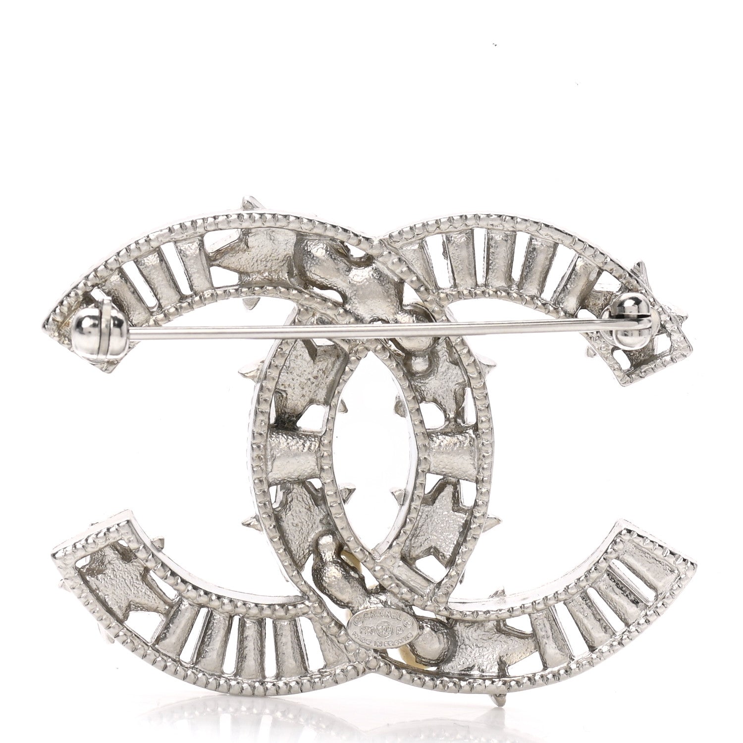 Chanel Crystal Pearl CC Star Coco Flapper Brooch Silver 4 of 6