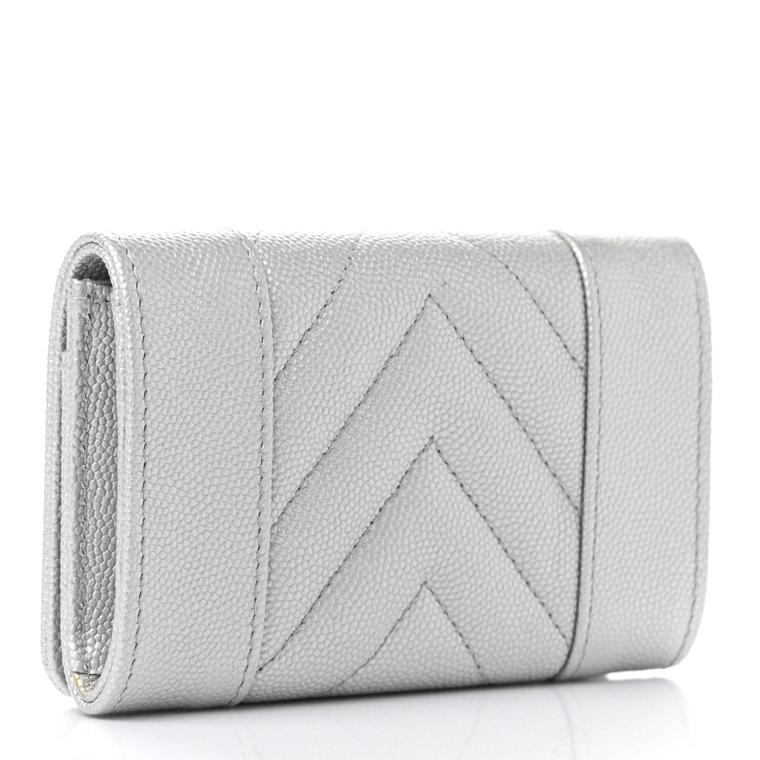 Chanel Metallic Caviar Chevron Quilted Vintage Mademoiselle Flap Card Holder Silver 5 of 17