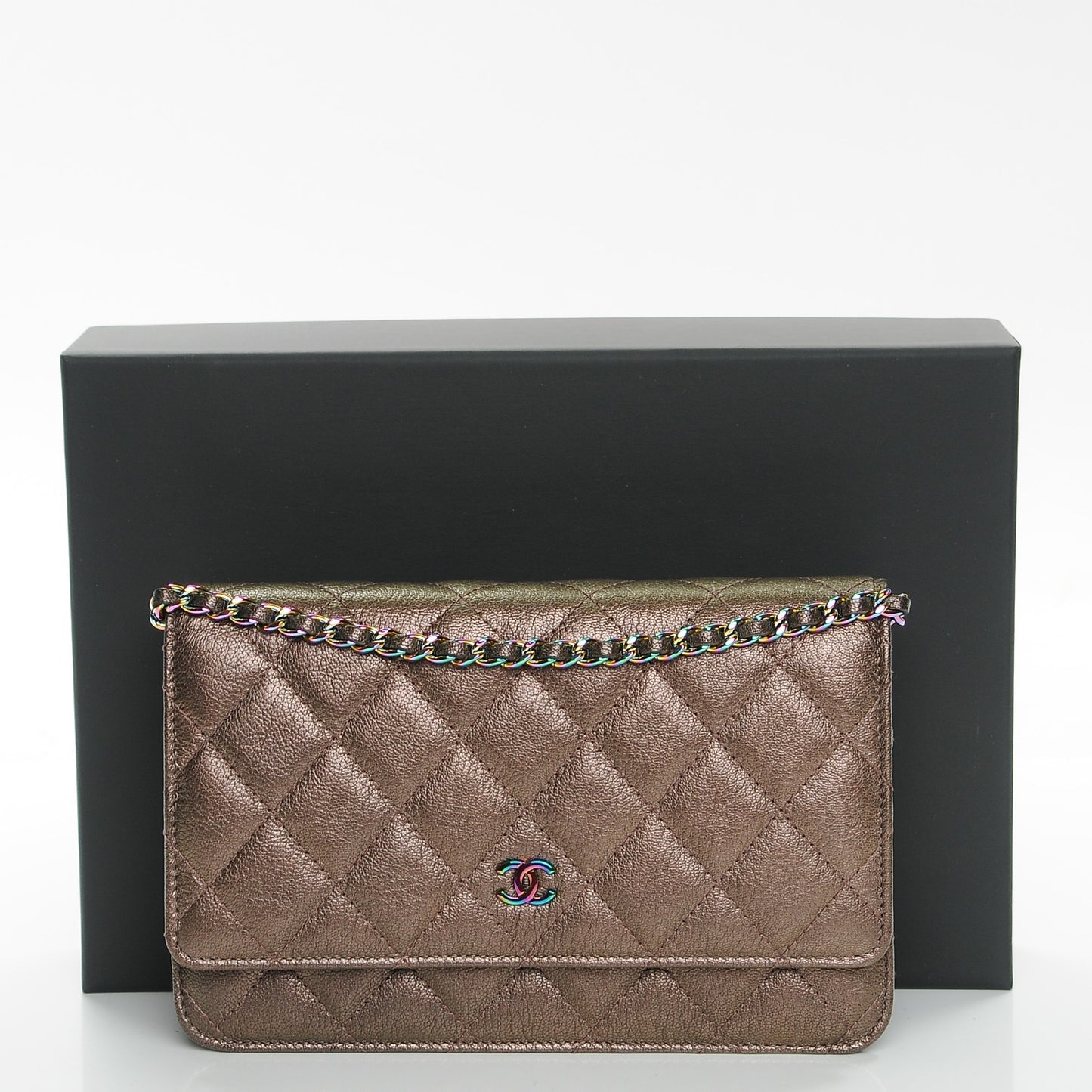 Iridescent Goatskin Quilted Wallet On Chain WOC Dark Bronze