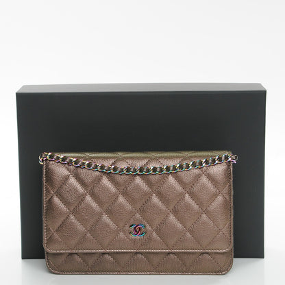 Chanel Iridescent Goatskin Quilted Wallet On Chain WOC Dark Bronze 4 of 4