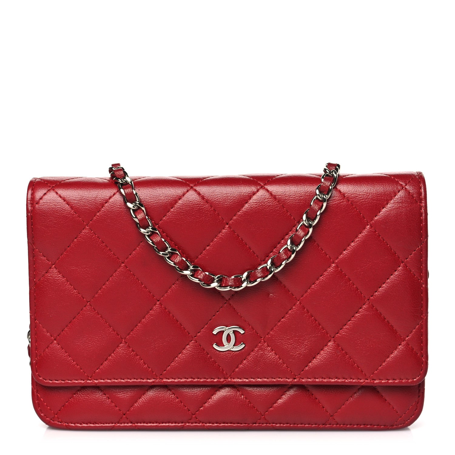 Chanel Lambskin Quilted Wallet On Chain WOC Red 1 of 10