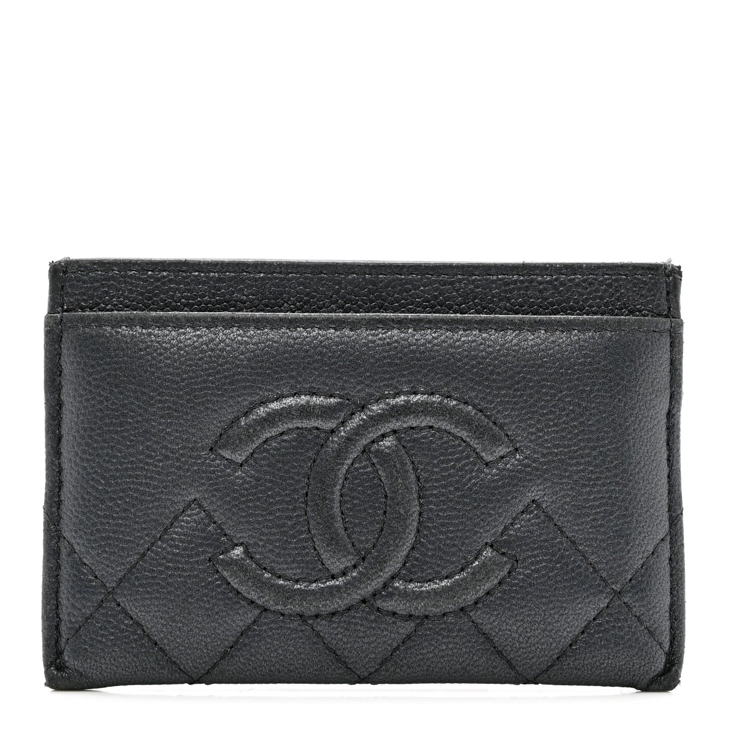 Metallic Caviar Quilted Maxi CC Card Holder Black