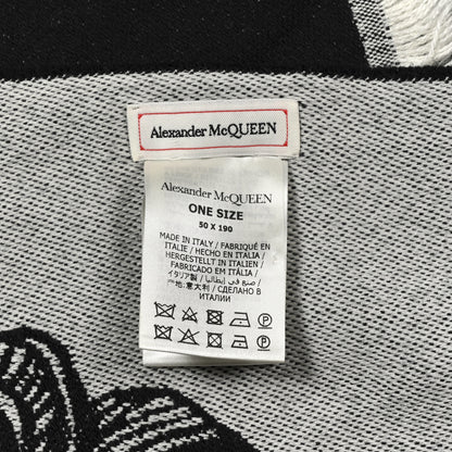 Alexander McQueen Wool Flower Skulls Scarf Black White 3 of 4