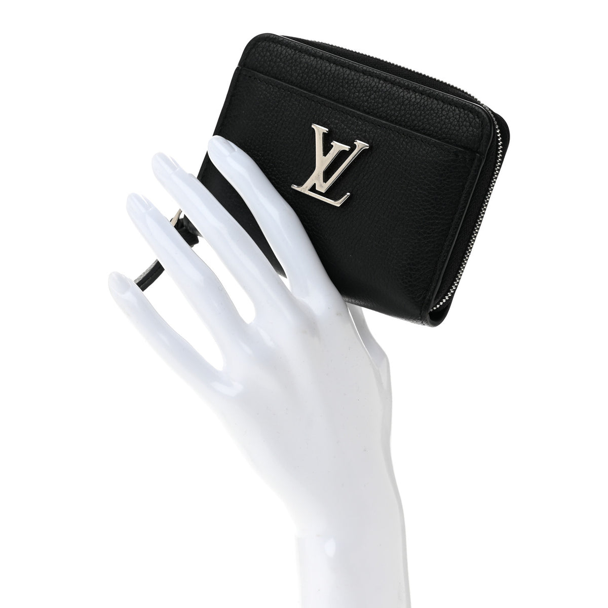 Calfskin Lockme Zippy Coin Purse Black
